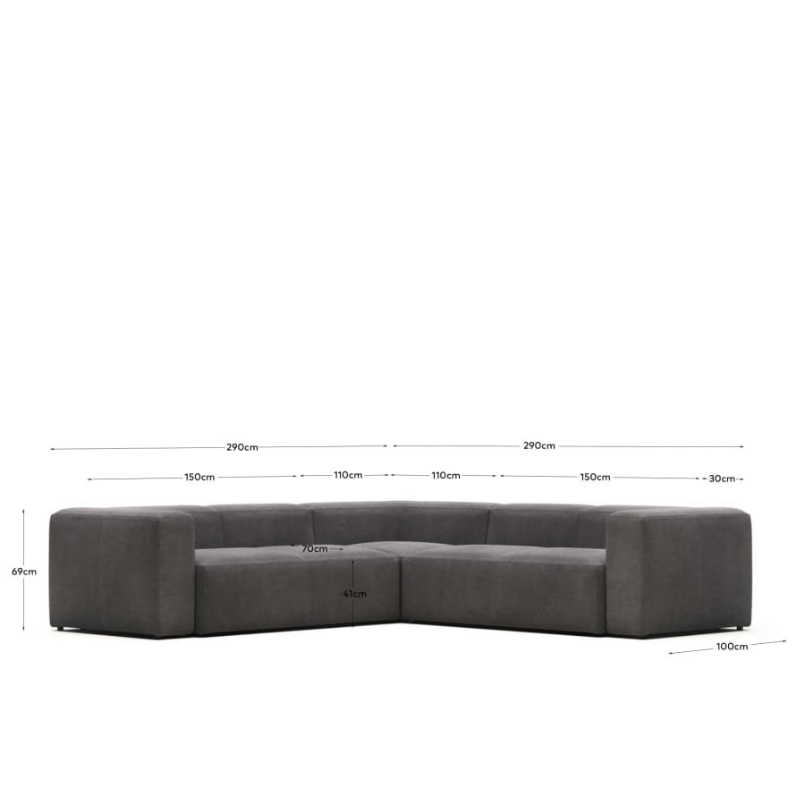 Blok 4 seater corner sofa in grey, 290 x 290 cm FR