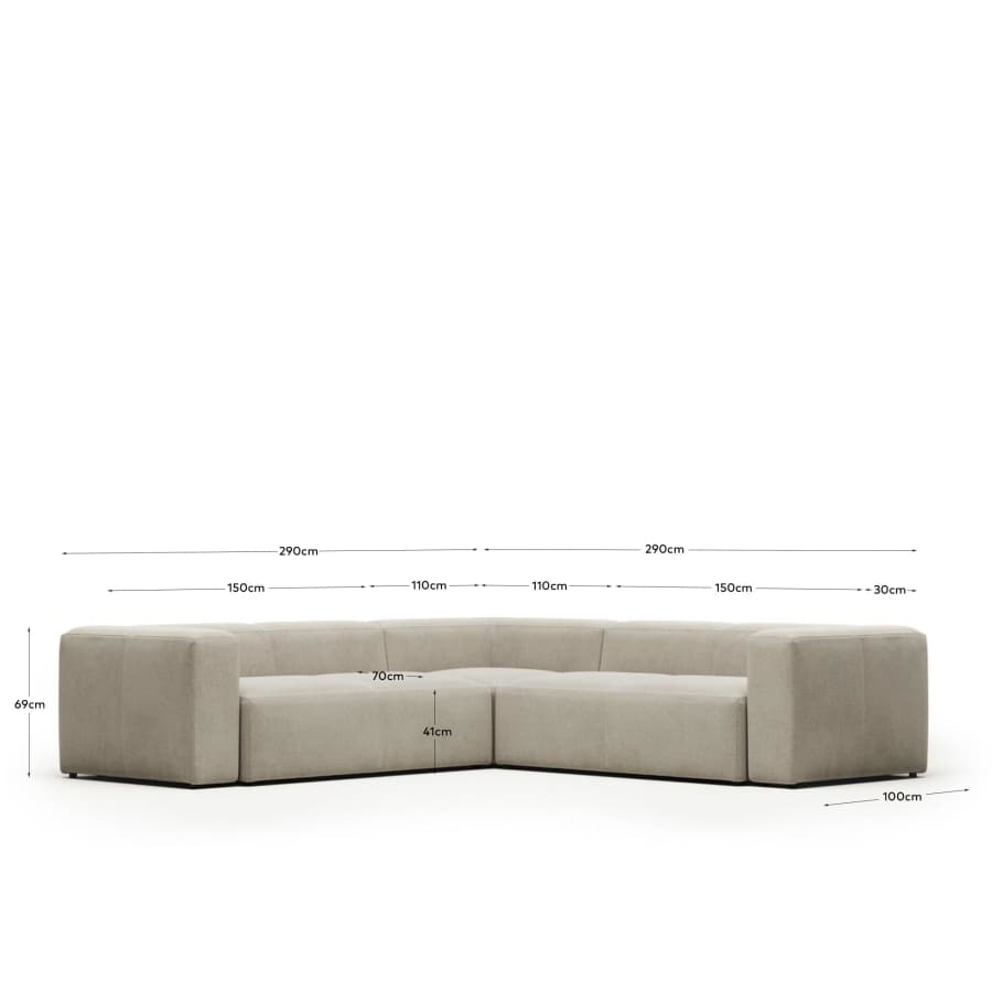 Blok 4 seater corner sofa in beige, 290 x 290 cm FR
