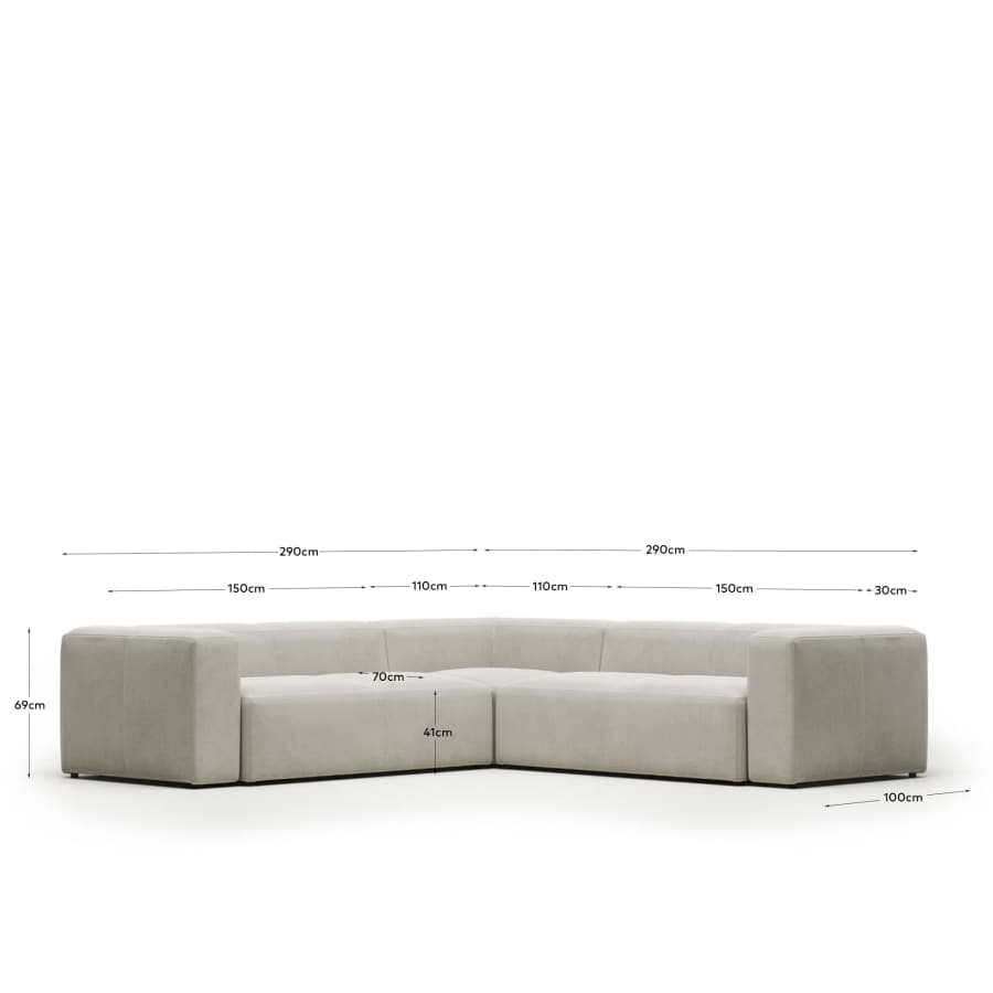 Blok 4 seater corner sofa in white, 290 x 290 cm FR
