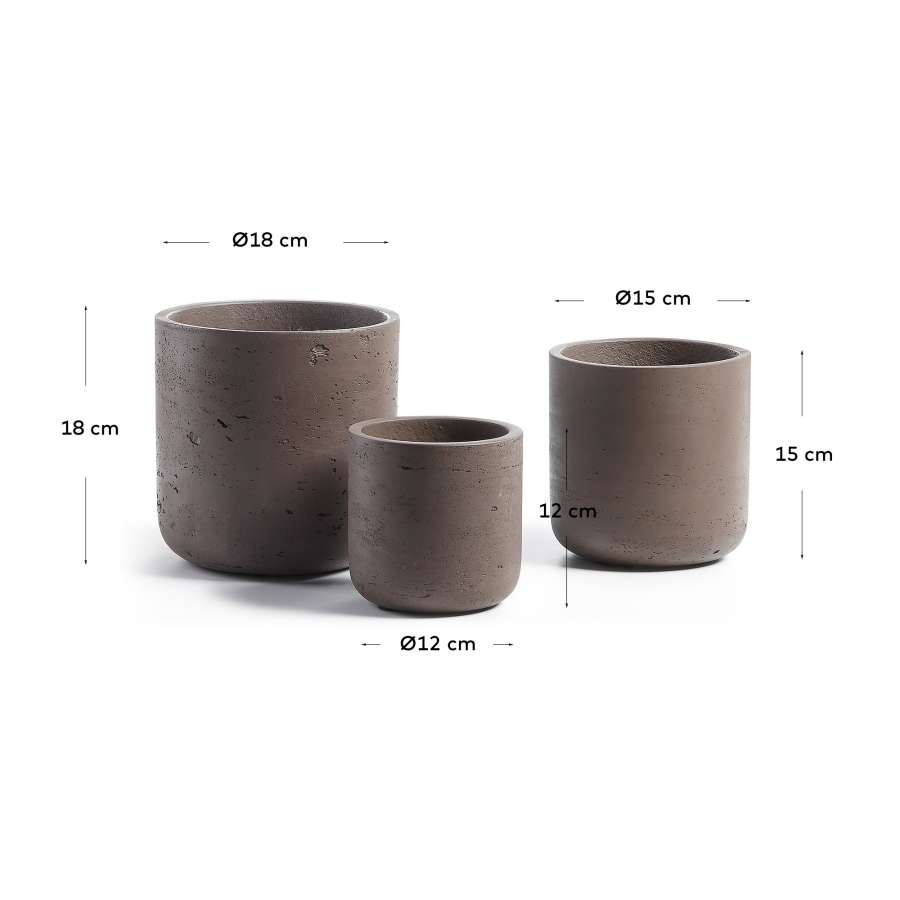 Low set of 3 planters brown Ø 18 cm / Ø 15 cm / Ø 12 cm