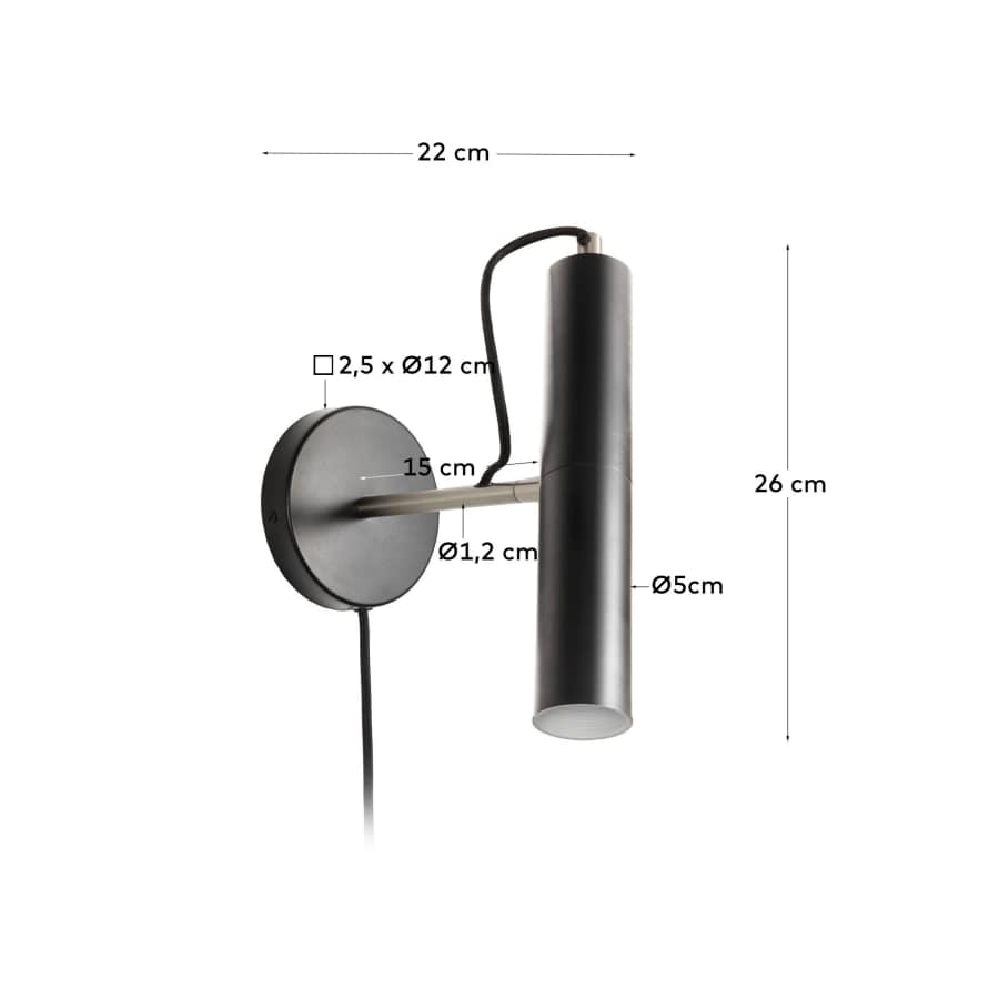 Maude wall light in metal with black finish UK adapter
