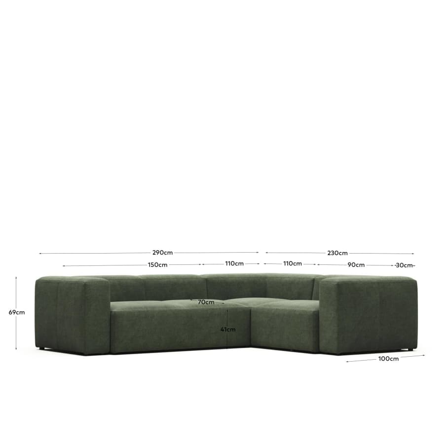 Blok 3 seater corner sofa in green, 290 x 230 cm / 230 cm 290 cm FR