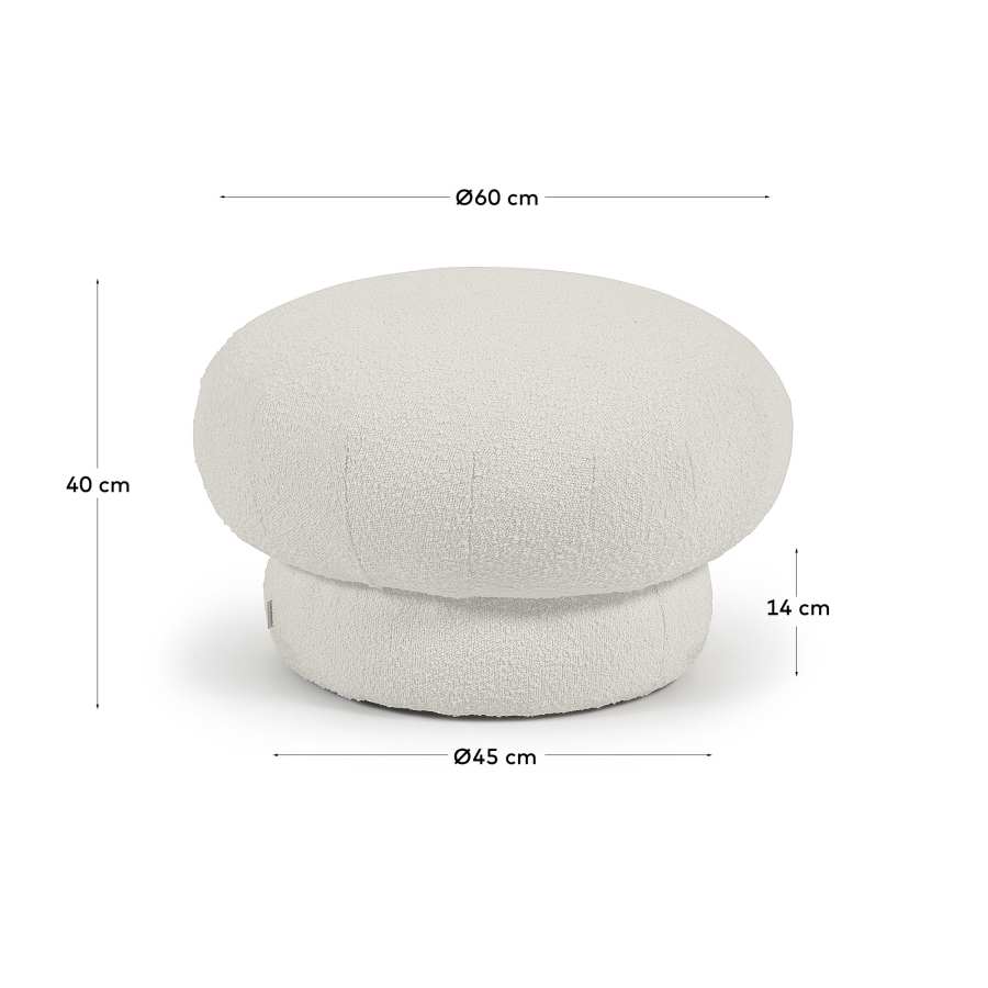 Sarisha round pouffe in white bouclé, Ø 60 cm