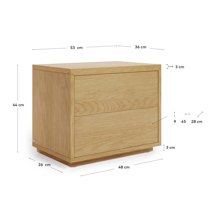 Abilen oak veneer and white lacquer bedside table, 53 x 44 cm, certified FSC 100%