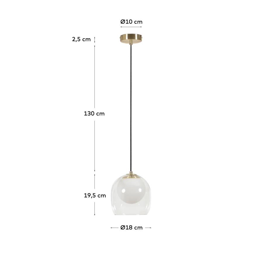 Belkis ceiling light in glass and metal with brass finish
