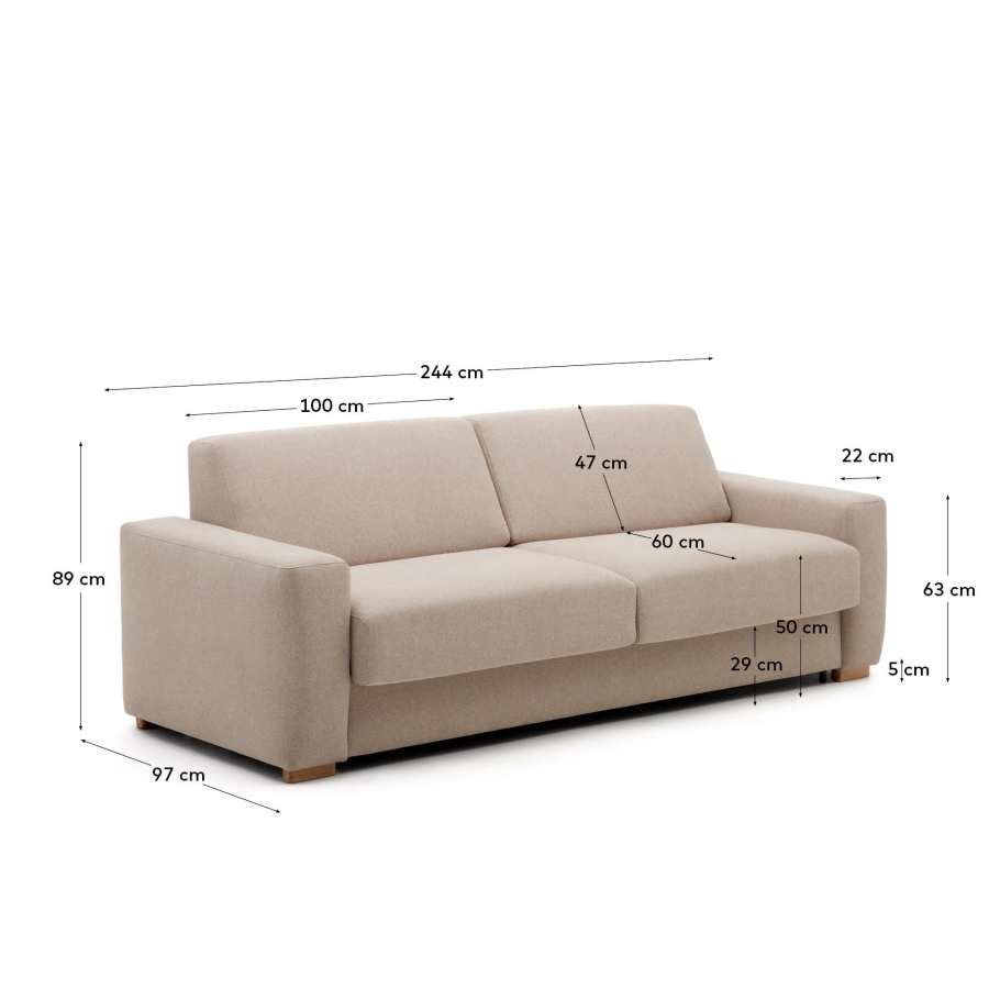 Anley beige 4-seater sofa bed with solid beech wood legs 244cm FSC Mix Credit