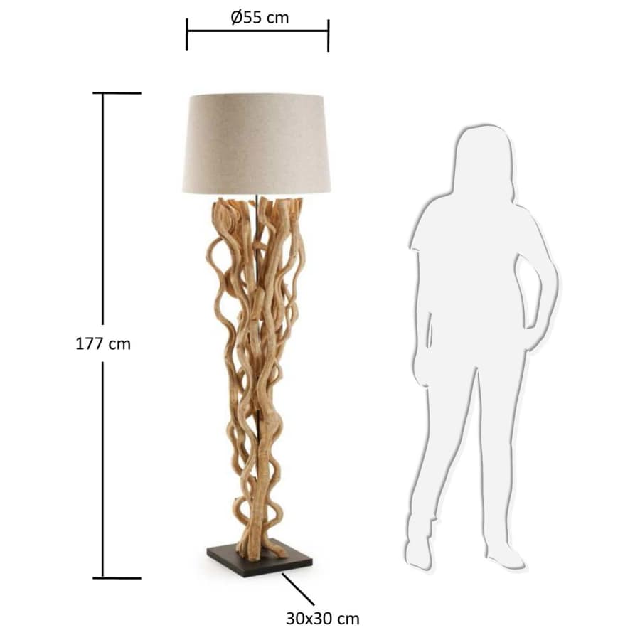 Nuba floor lamp in vine wood with white lampshade