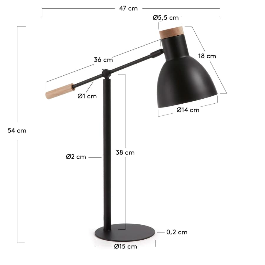 Tescarle table lamp in beech wood and steel with black finish UK adapter