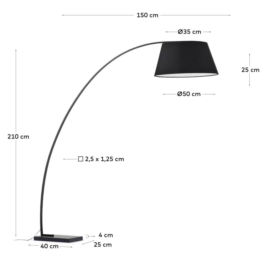 Juhe floor lamp in steel and black marble UK adapter