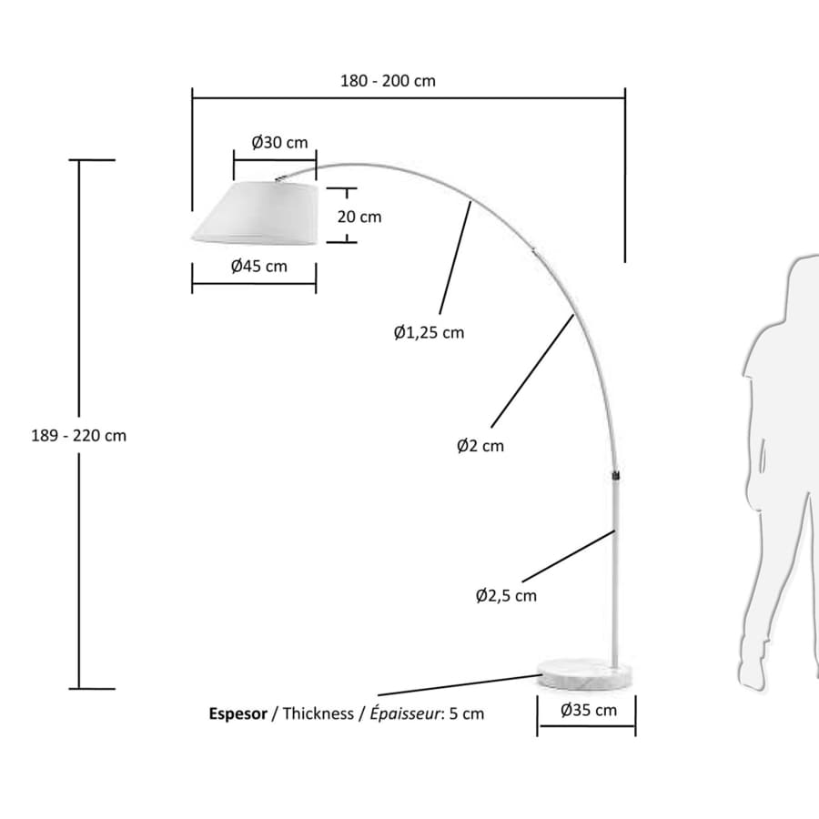 May steel floor lamp with white marble base UK adapter