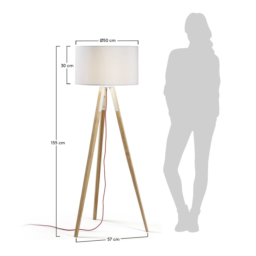 Iguazu floor lamp in solid pine wood UK adapter