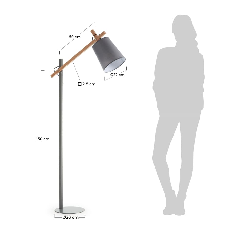 Kosta floor lamp in beech wood and steel with grey finish UK adapter