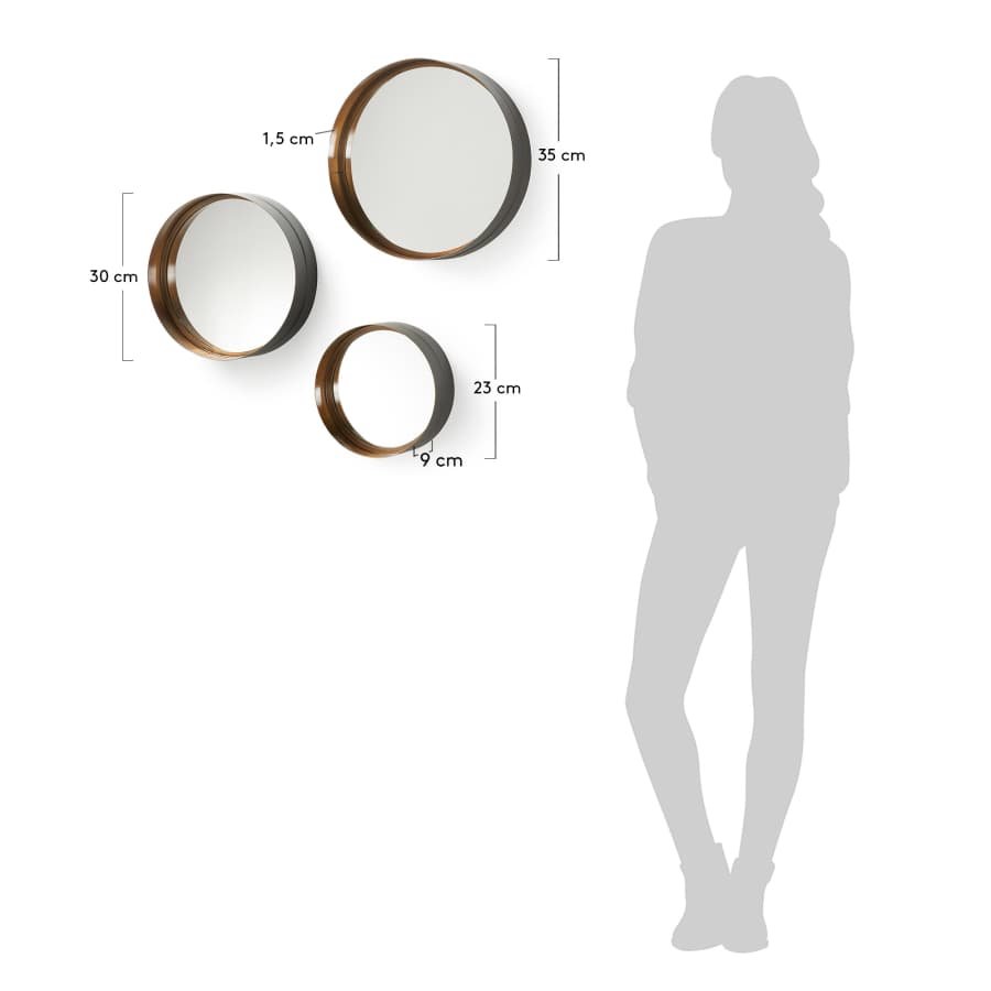 Wilton set of 3 mirrors in steel, Ø 35 cm / Ø 30 cm / Ø 23 cm