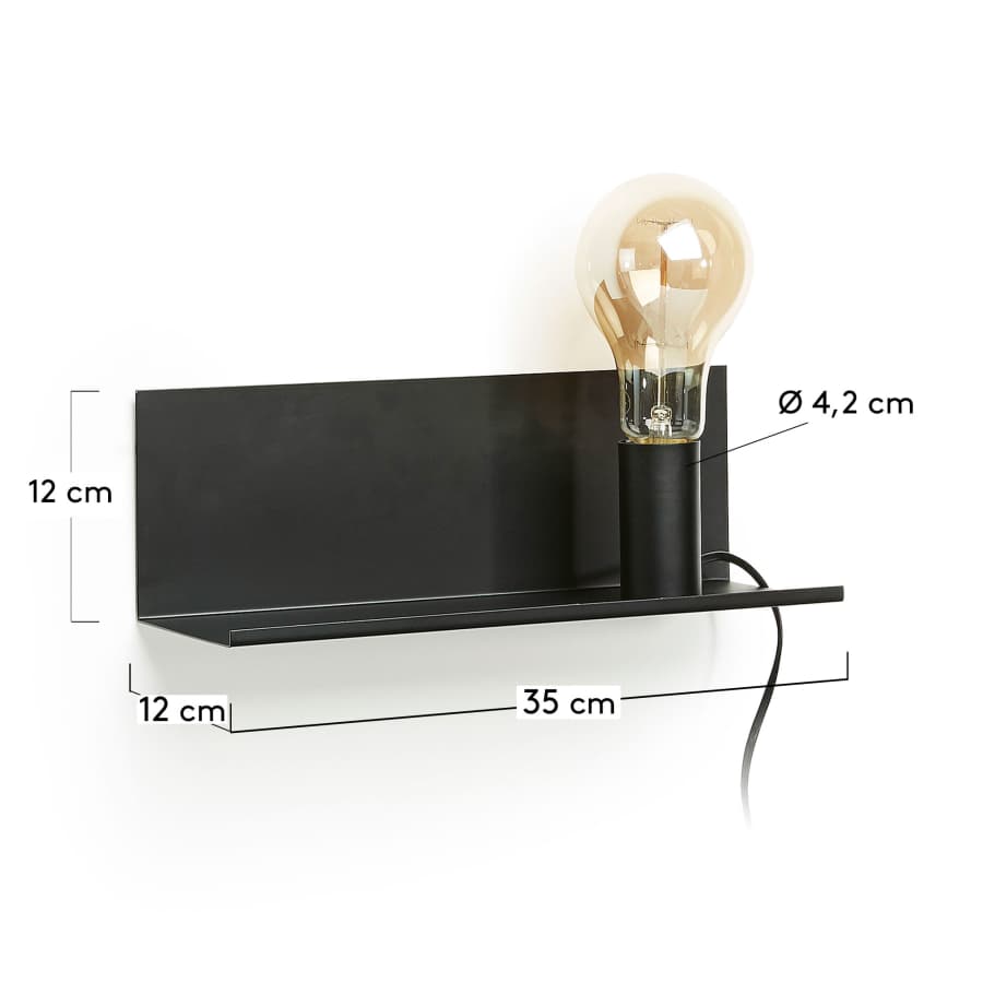 Hannah wall light in steel with black finish 35 cm UK adapter