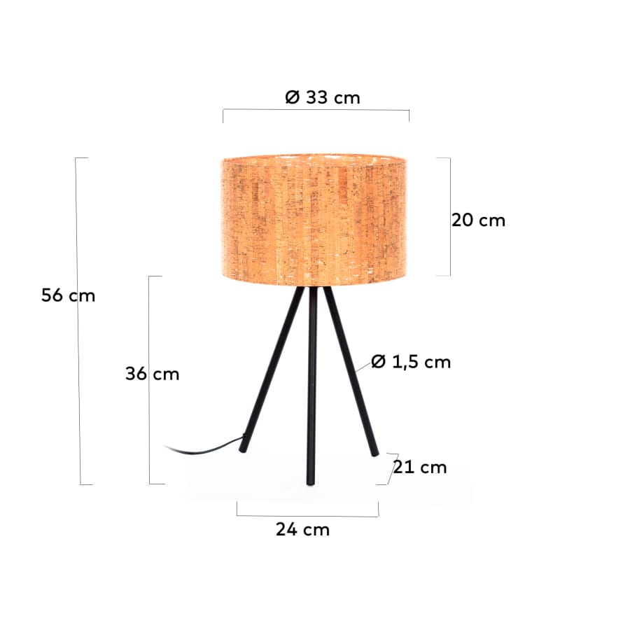Lámpara de mesa Shaden de corcho y acero