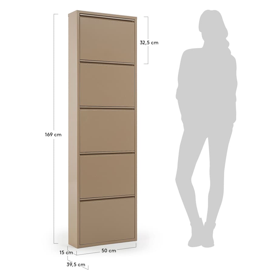 Schuhschrank Rox beige aus Stahl mit 5 Fächern für 15 Paar Schuhe