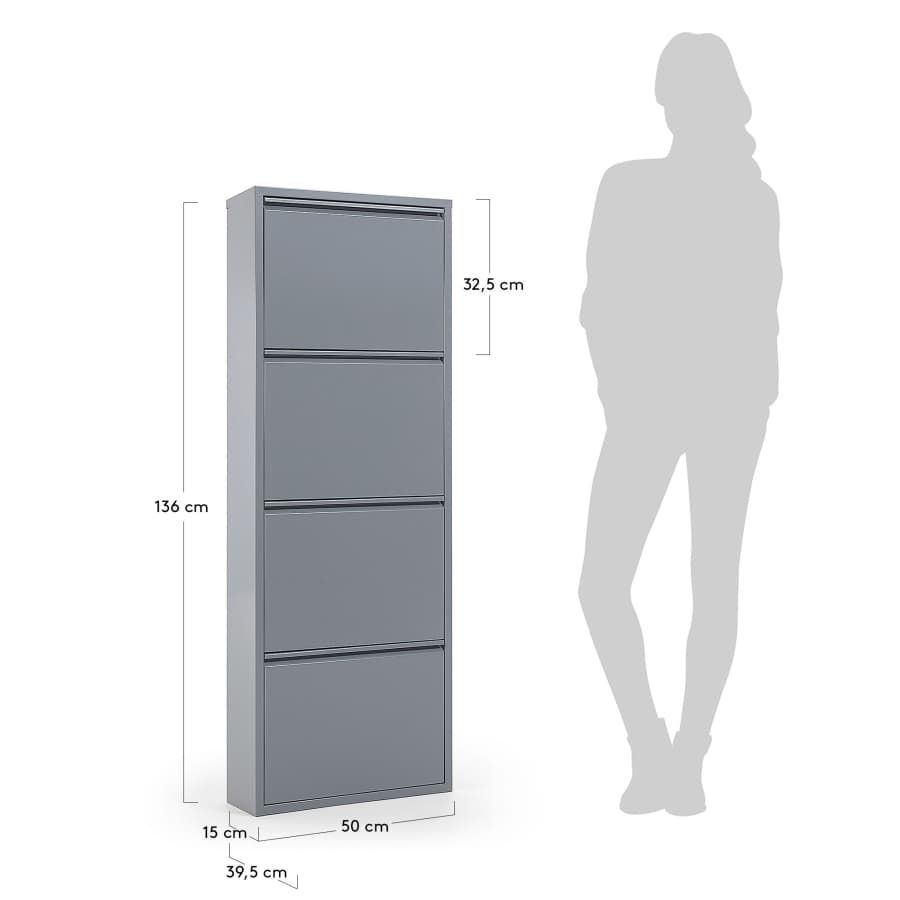 Shoe rack Ode 50 x 136 cm 4 doors metal grey