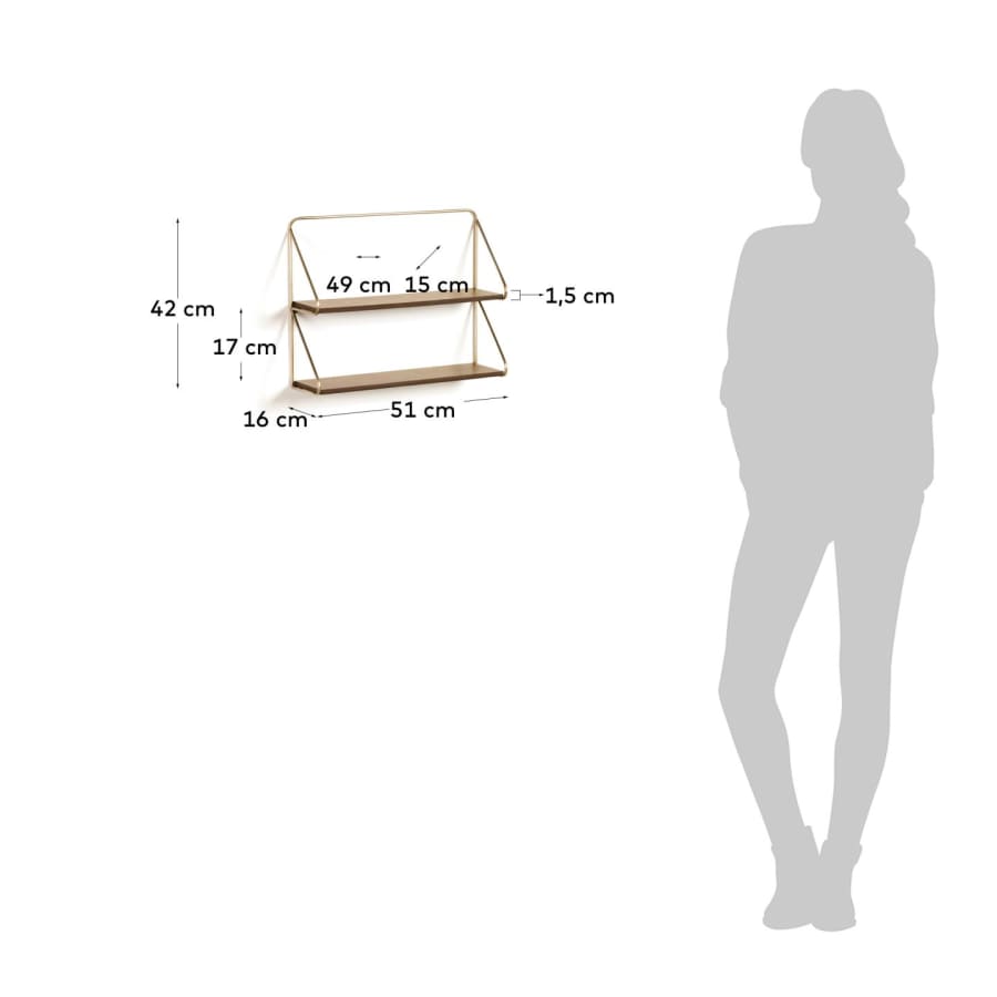 Catrina shelves in steel with golden finish 51 x 42 cm