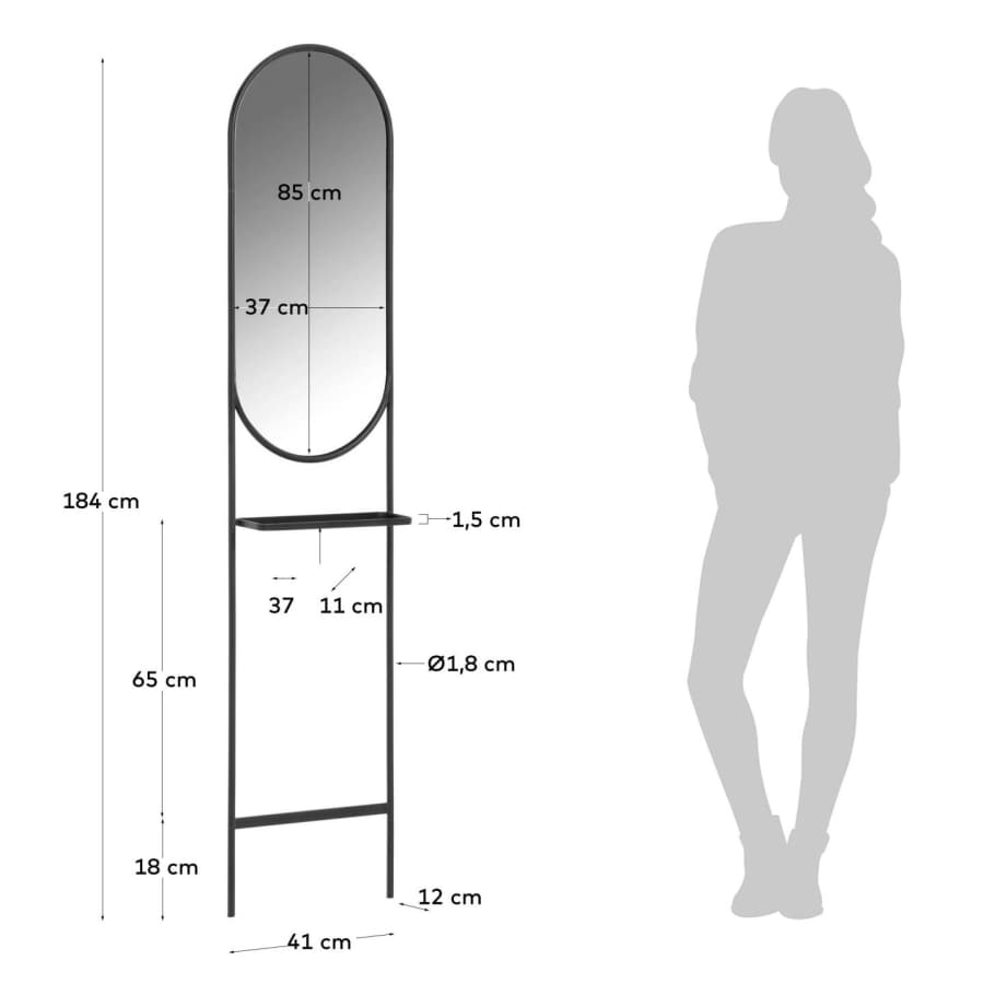 Zelma mirror in black steel, 41 x 184 cm