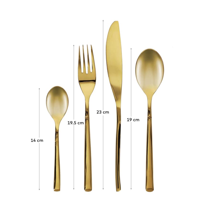 Lite square handle 16-piece golden cutlery set