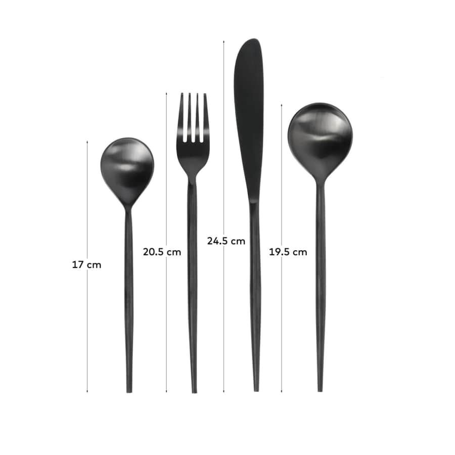 Fer rounded handle 16-piece black cutlery set