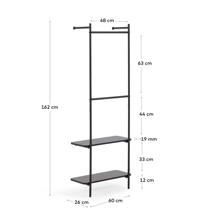 Galatia melamine and metal clothes rail with black finish 60 x 162 cm