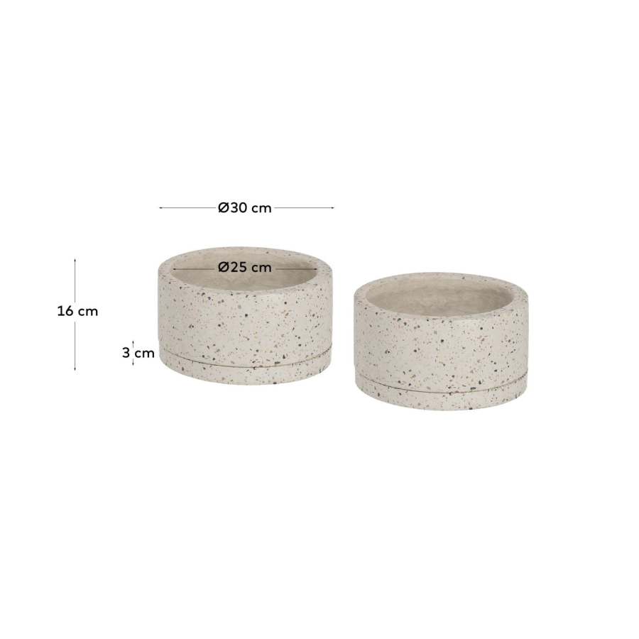 Lelis set of two planters with white terrazzo dish, 30 cm