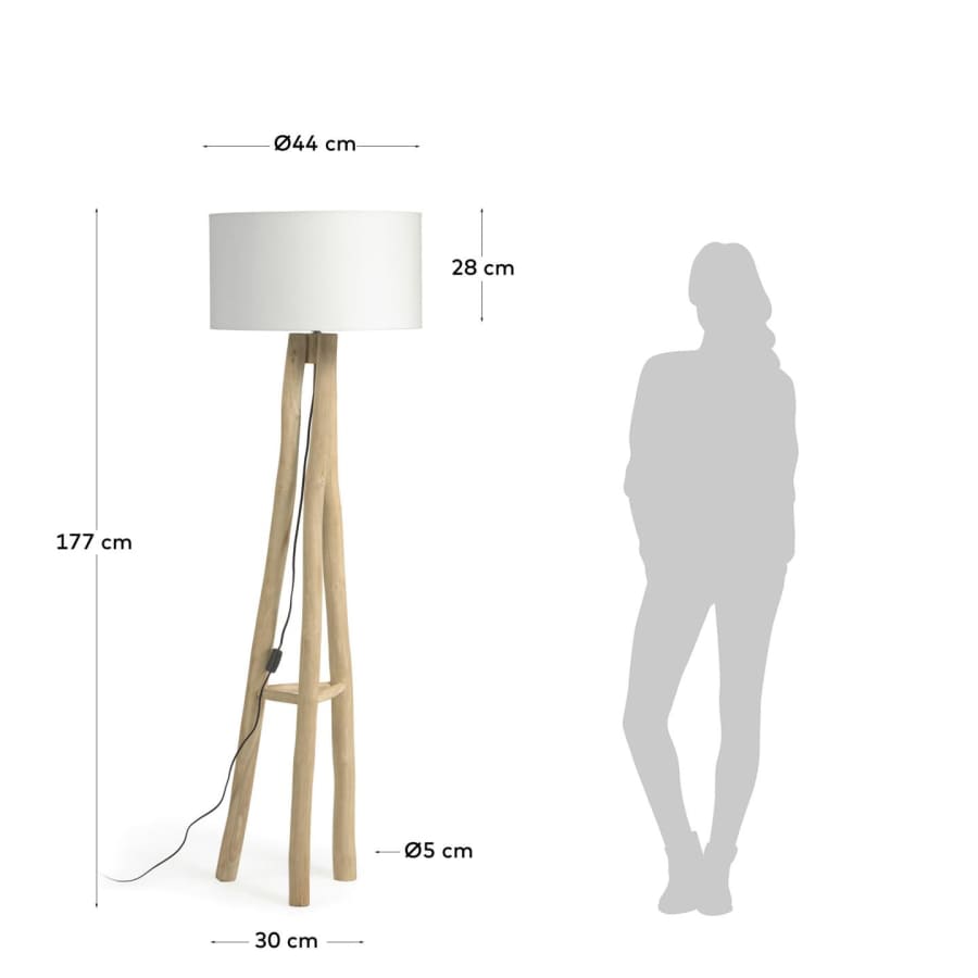 Lucelia Stehlampe aus weißem und massivem Teakholz