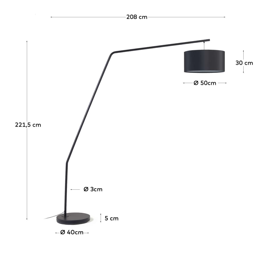 Ciana floor lamp in black finished metal with a cotton lampshade