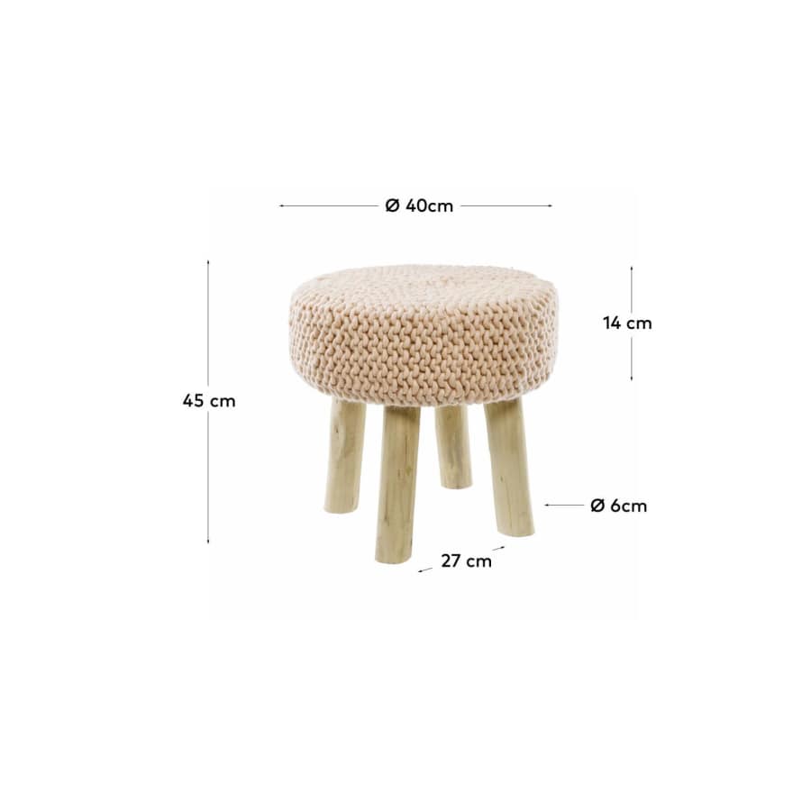 Beneda 100% wool footstool in pink Ø 40 cm