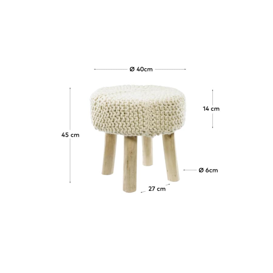 Beneda 100% wool footstool in white Ø 40 cm