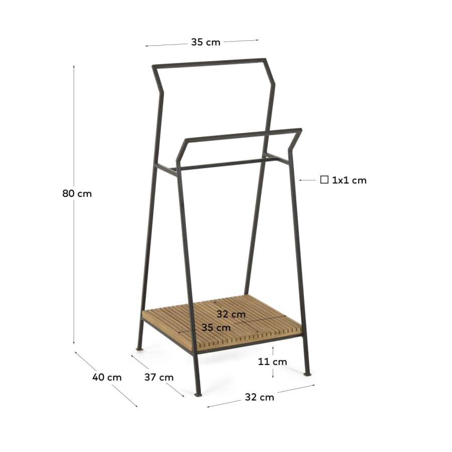 Taciana solid teak towel rail with black finish 35 x 80 cm