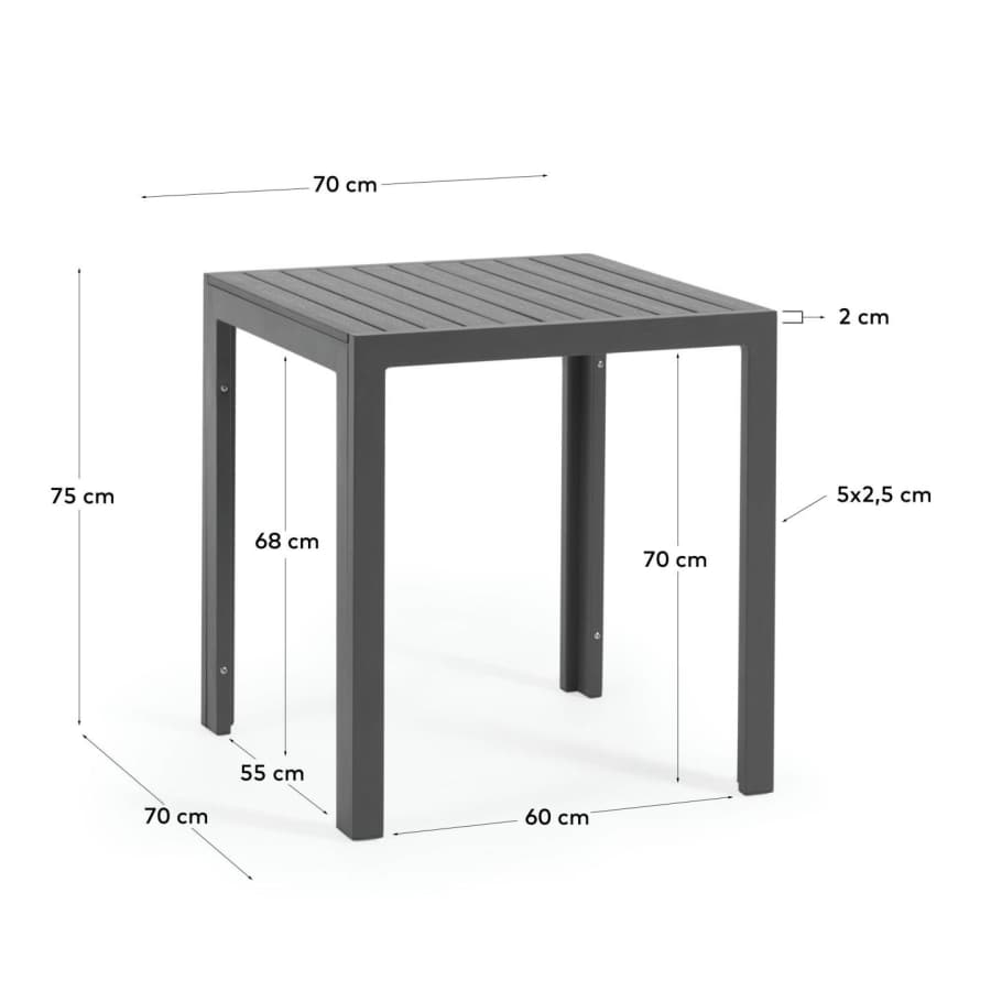 Sirley tuintafel van aluminium in zwart 70 x 70 cm