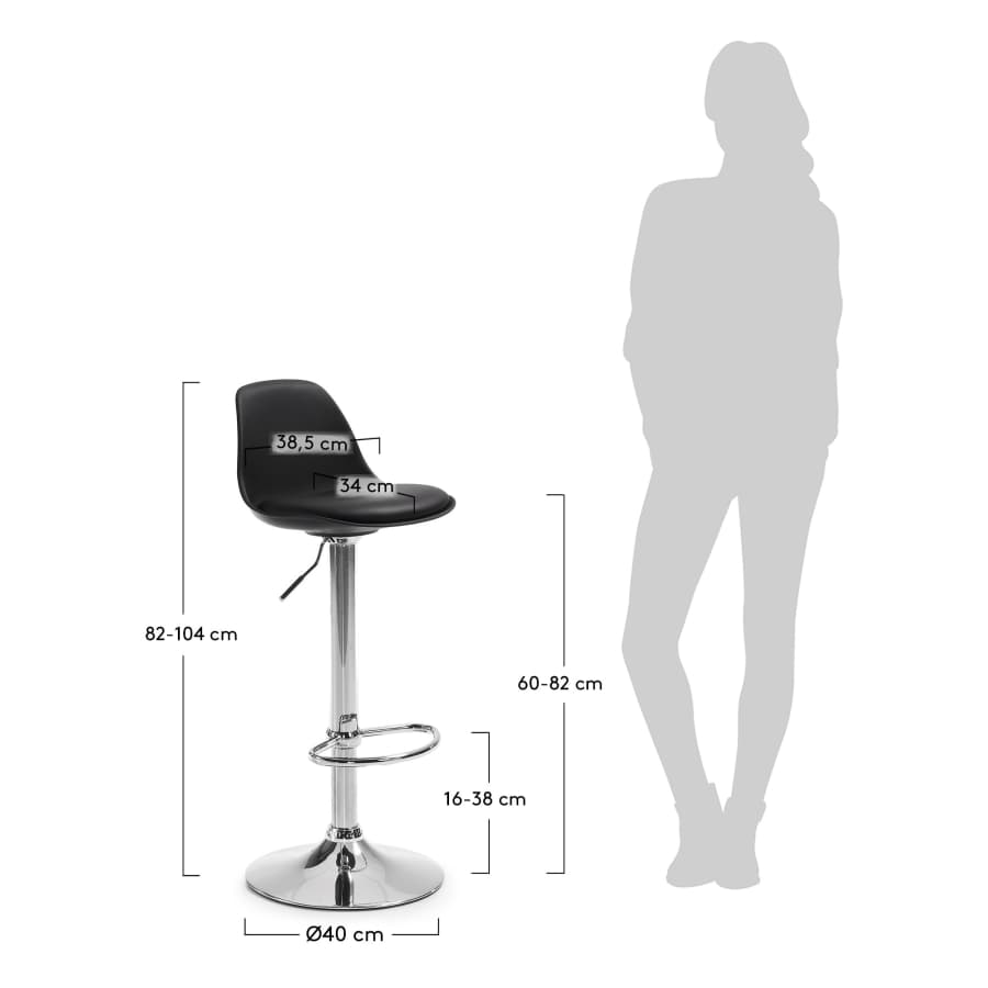 Orlando-T barstool black height 60-82 cm
