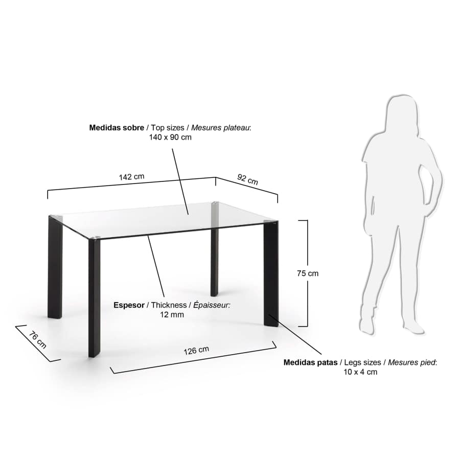 Mesa Spot 140x90 cm, negro y cristal
