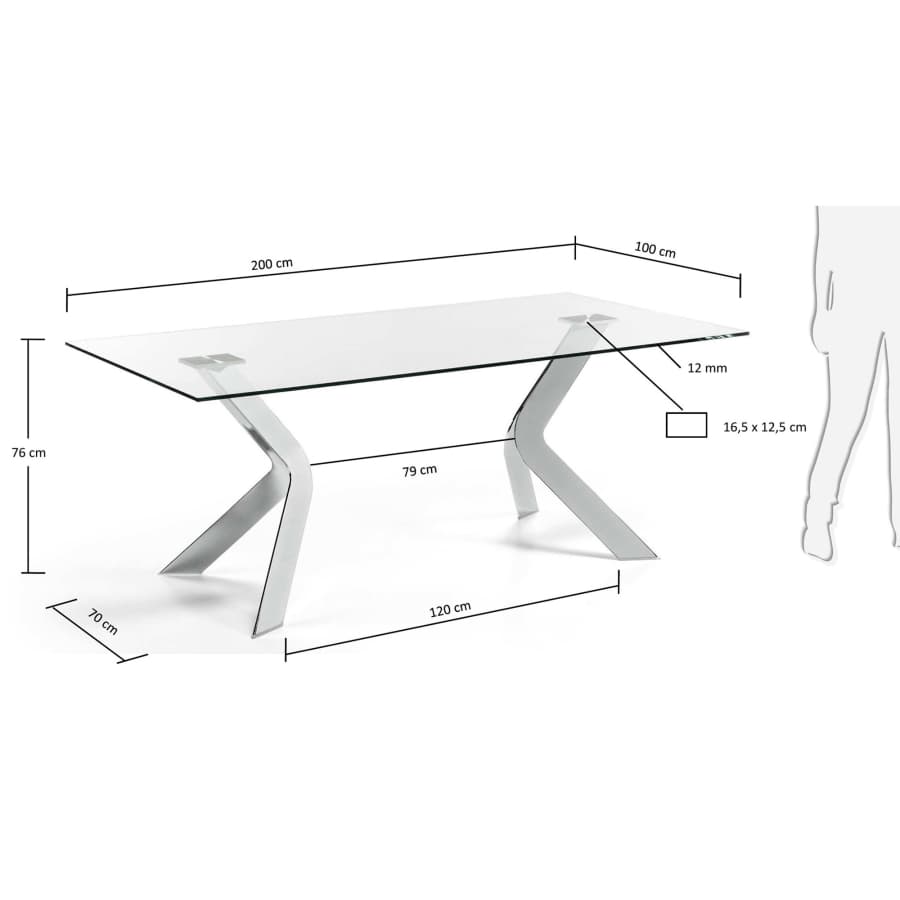 Westport glass table with steel legs with chrome finish 200 x 100 cm