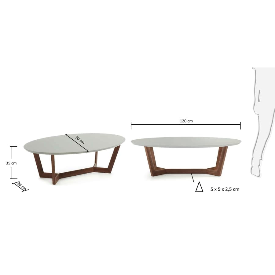 Table basse Wave, noyer et gris