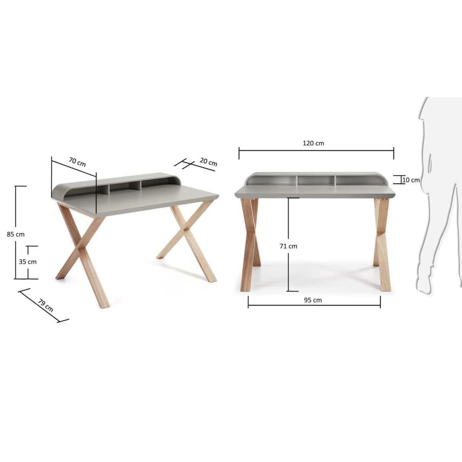 Escriptori Working 120 x 79 cm gris i freixe