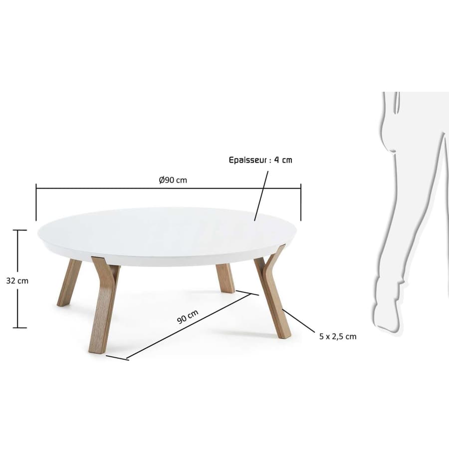Table basse Dilos en chêne patiné gris et laqué blanc Ø 90 cm