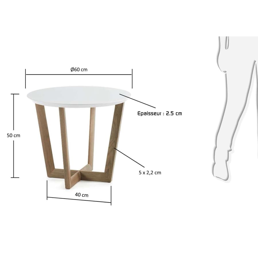Hodor side table in white MDF with oak wood legs Ø 60 cm