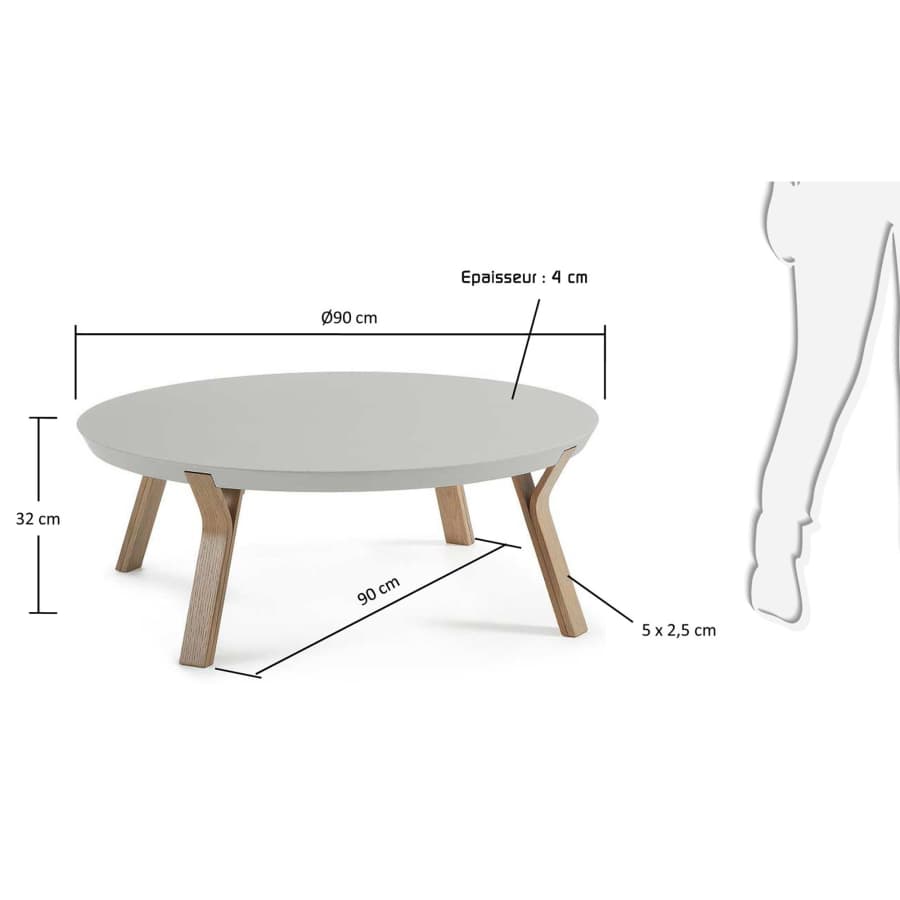 Table basse Dilos en chêne patiné gris et laqué gris Ø 90 cm