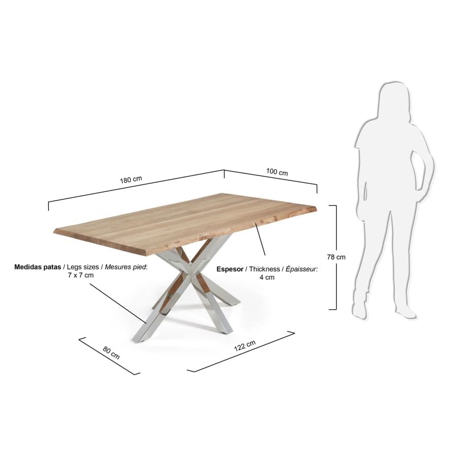 Table New Argo 180x100, Inox Chêne naturel