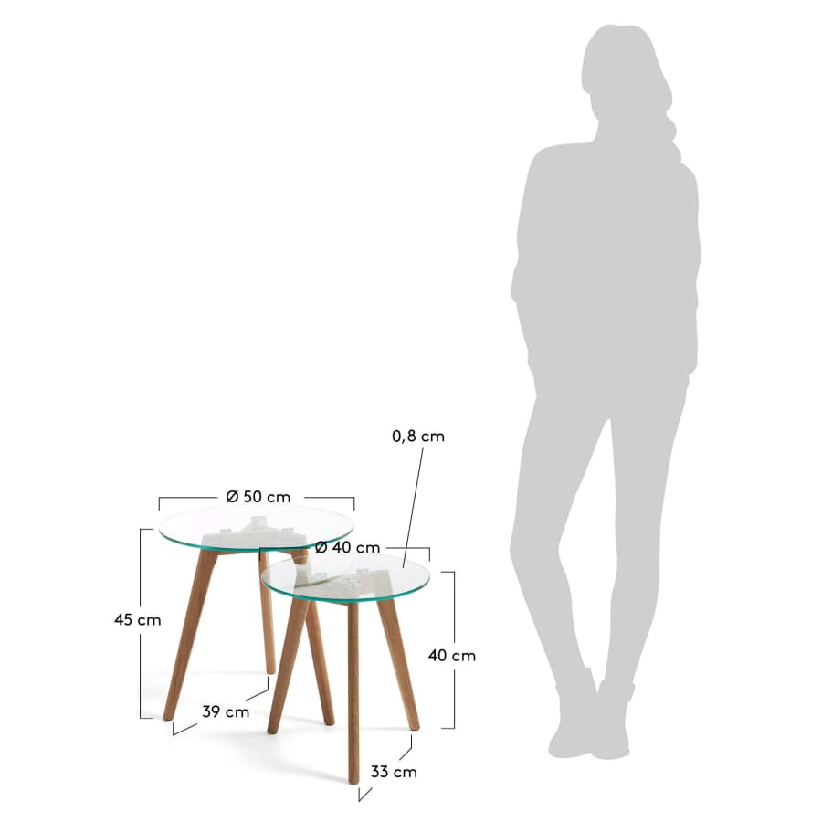 Σετ 2 βοηθητικά στρογγυλά τραπέζια Kirb Ø 50 / Ø 40 εκ, γυαλί