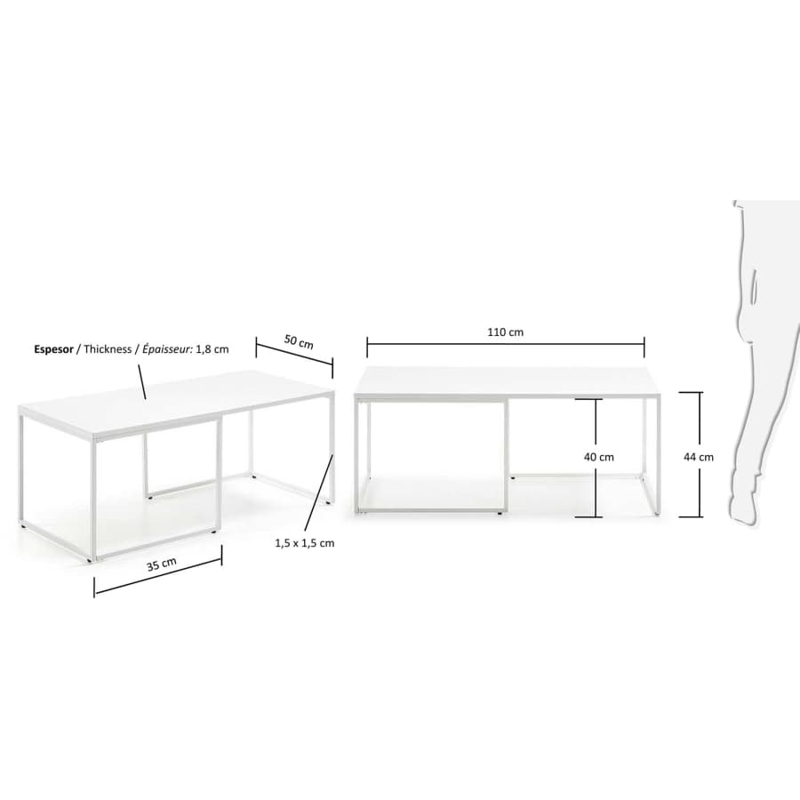 Table basse Munch 110x50cm, blanc