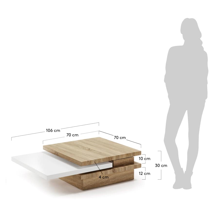 Kiu Couchtisch MDF mit Eiche-Effekt und weiß lackiertes MDF 70 (106) x 70 cm