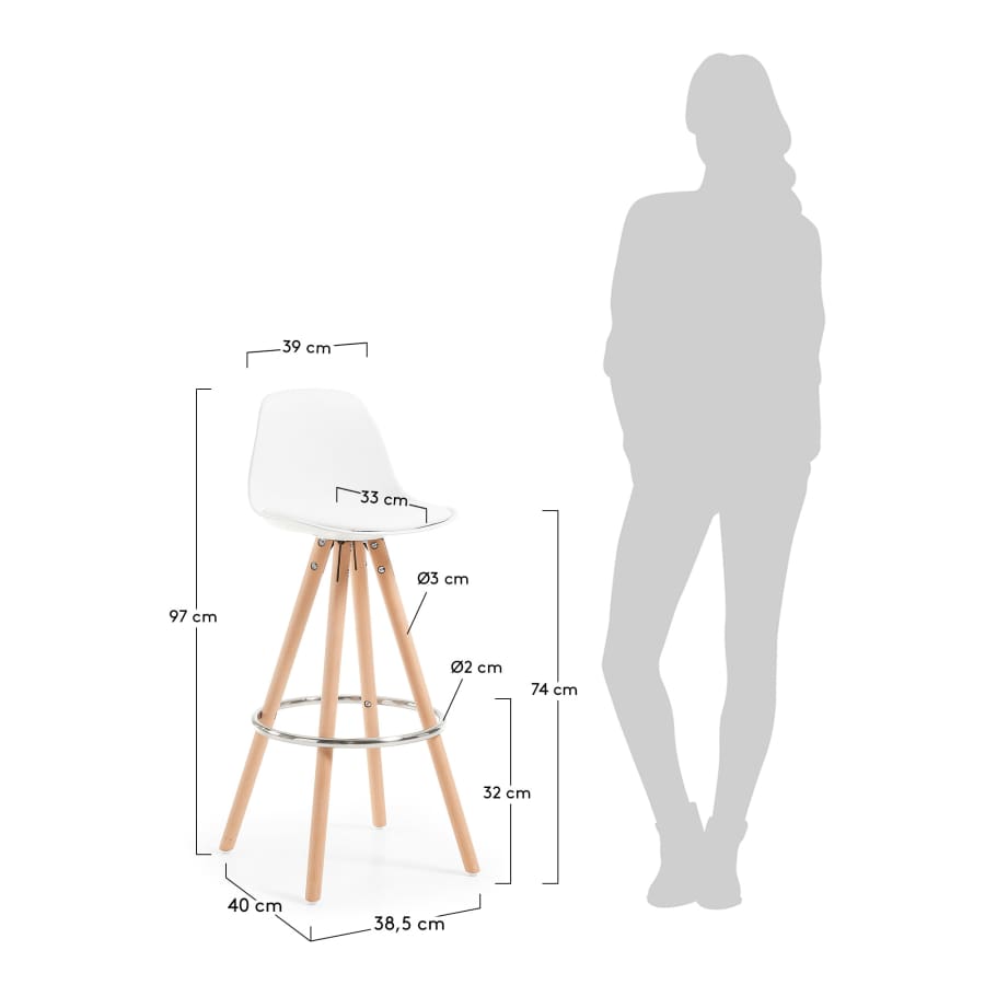 Slad Barhocker weiß und Buchenholz Höhe 74 cm