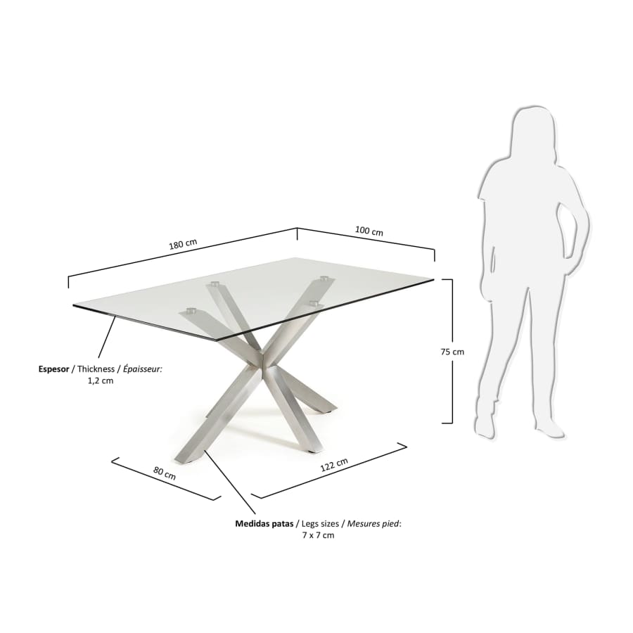 Argo table 180 cm glass matt stainless steel legs