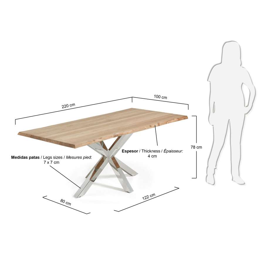 Table New Argo 220 x 100 cm inox chêne naturel