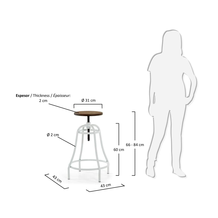 White Malira barstool height 66-84 cm