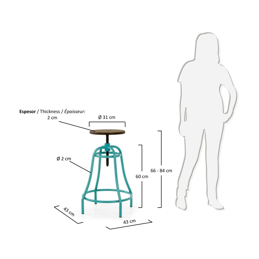 Turquoise Malira barstool height 66-84 cm
